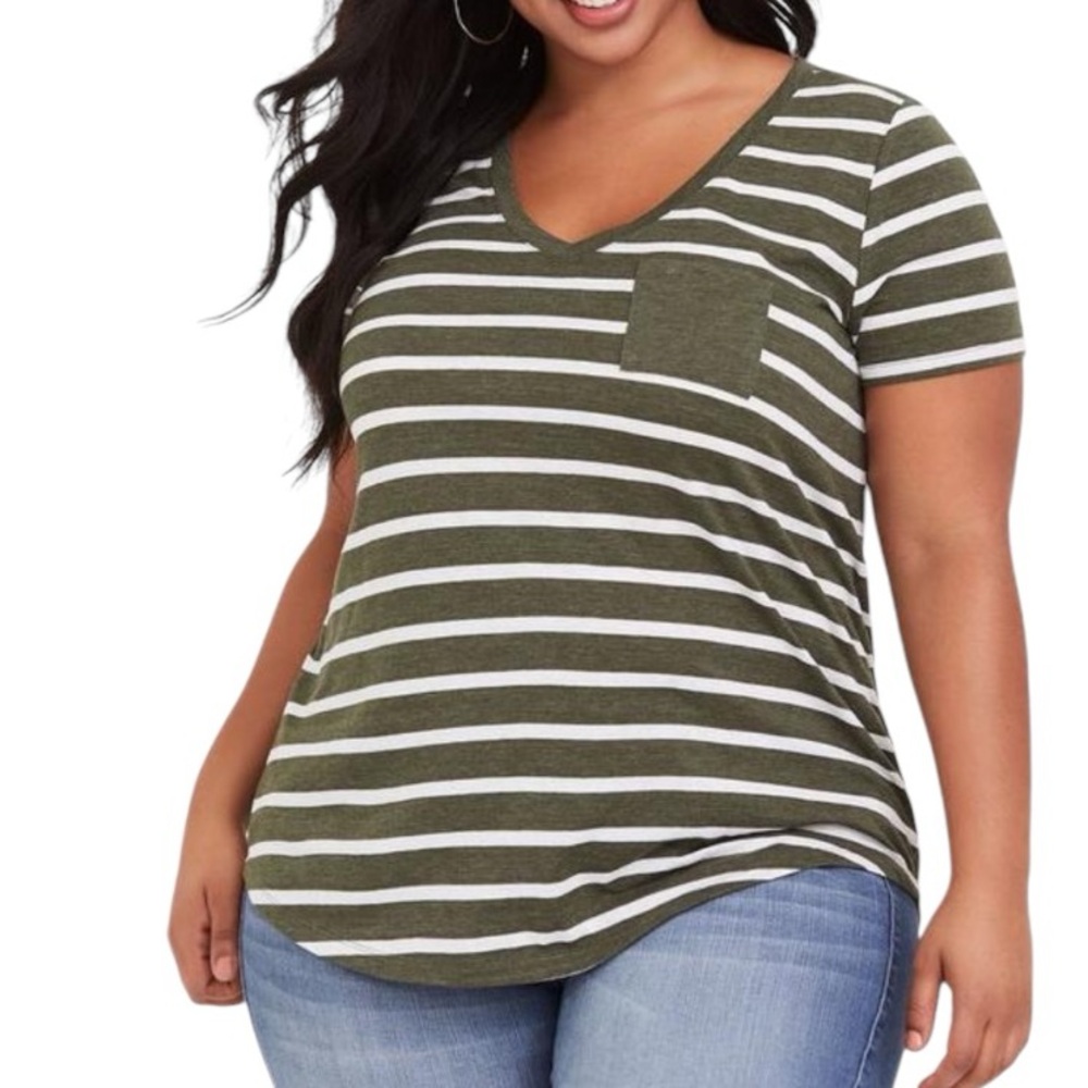 Torrid Short Sleeve V-Neck Striped Tee Shirt